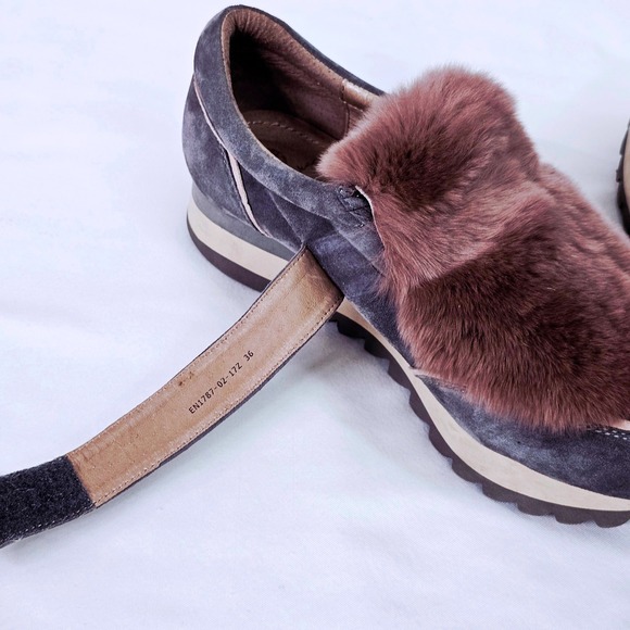Ekonika Gray Suede‎ Platform Sneakers Women's Size 6 36 Fur Trim Hook Loop Strap - Picture 8 of 12